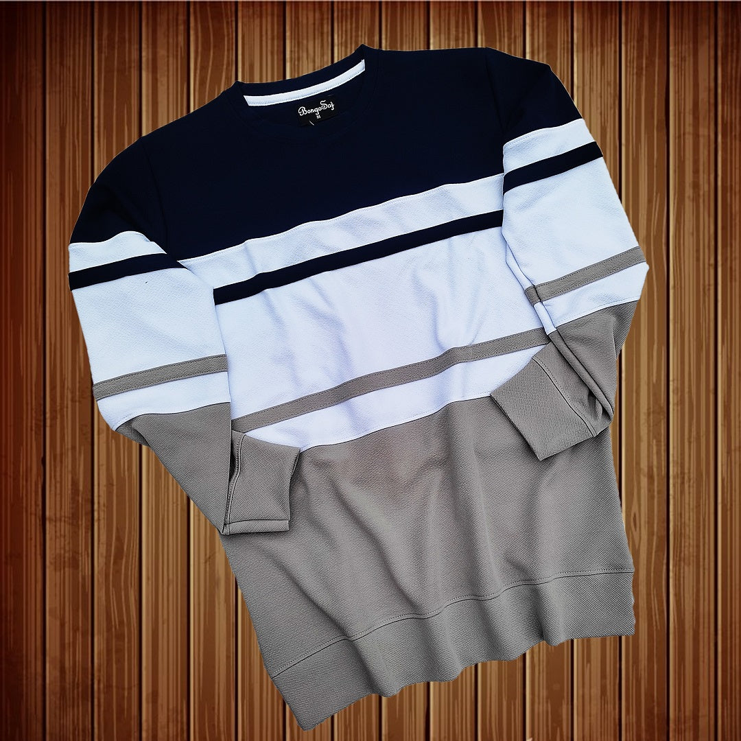 Full sleeve Lycra Navy White and Steel Grey with two stripes