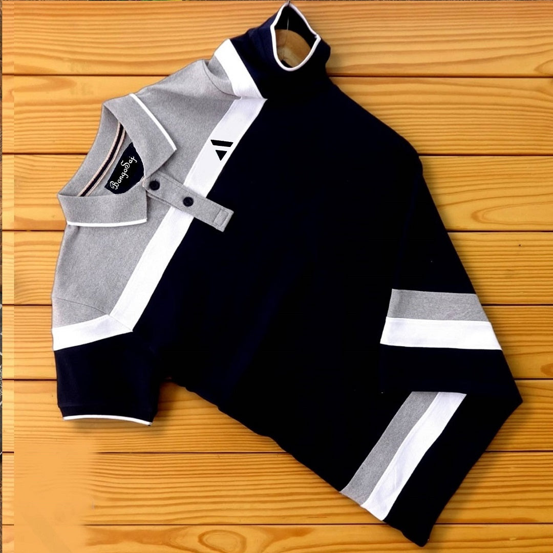 Stylish Men T-Shirt White & Black Double stripe Premium