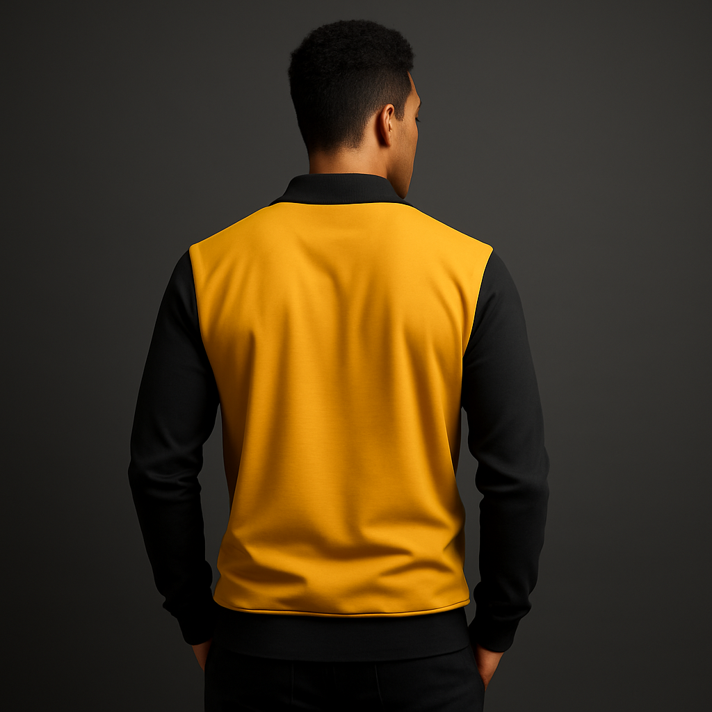Full Sleeves Zip T-Shirt Golden Yellow Vertical Stripe