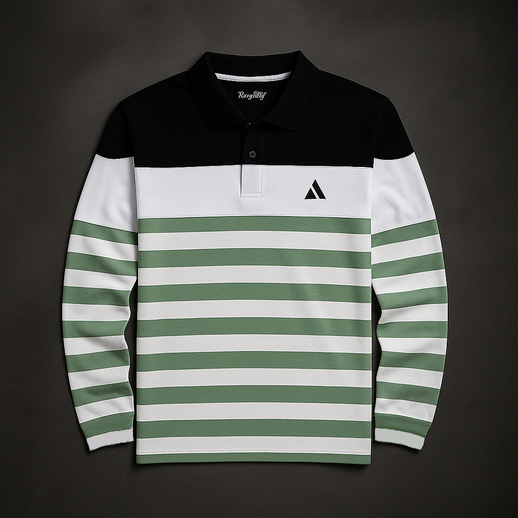 Men Full Sleeve T Shirt Black white with Parakeet Green