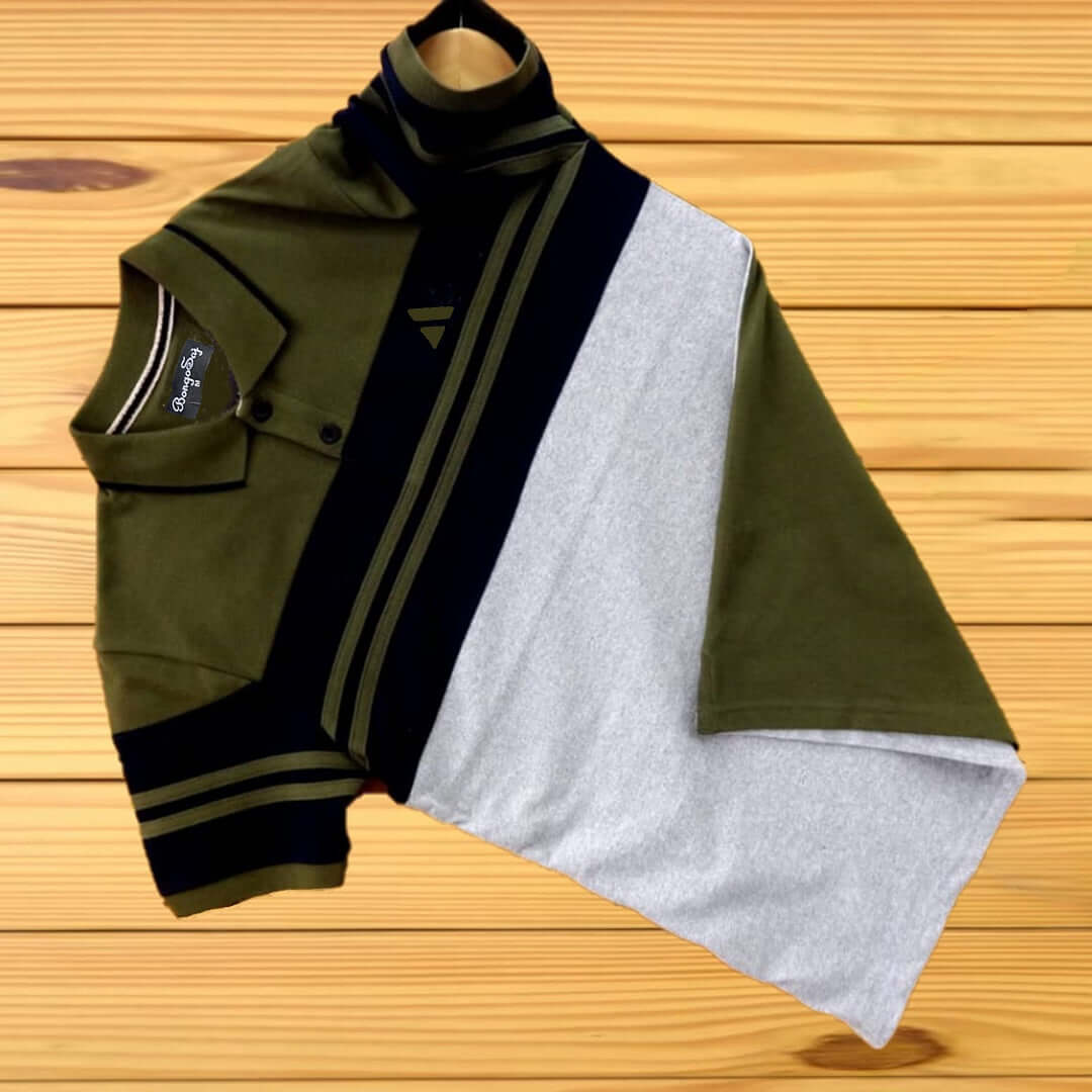 Men stylish T Shirt Juniper Green , Black, Ash with stripe
