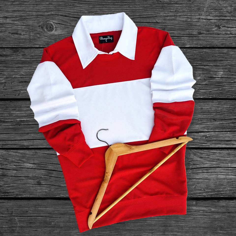 Full sleeve Collar Lycra T Shirt Red with White