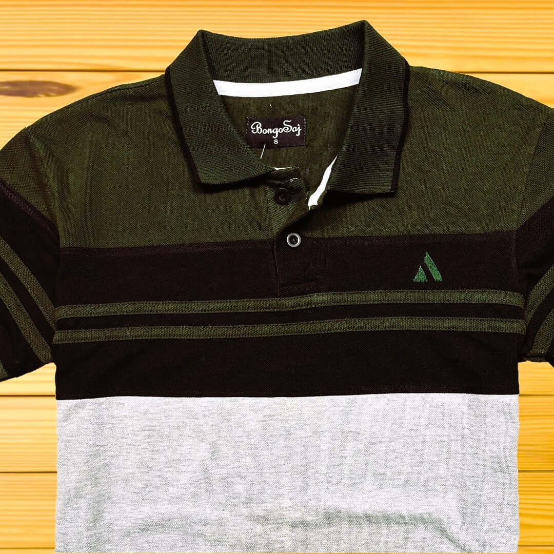 Men stylish T Shirt Juniper Green , Black, Ash with stripe