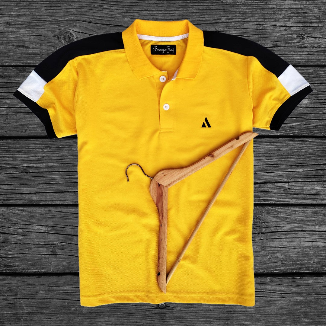 Men stylish T Shirt Yellow With Navy Shoulder cut