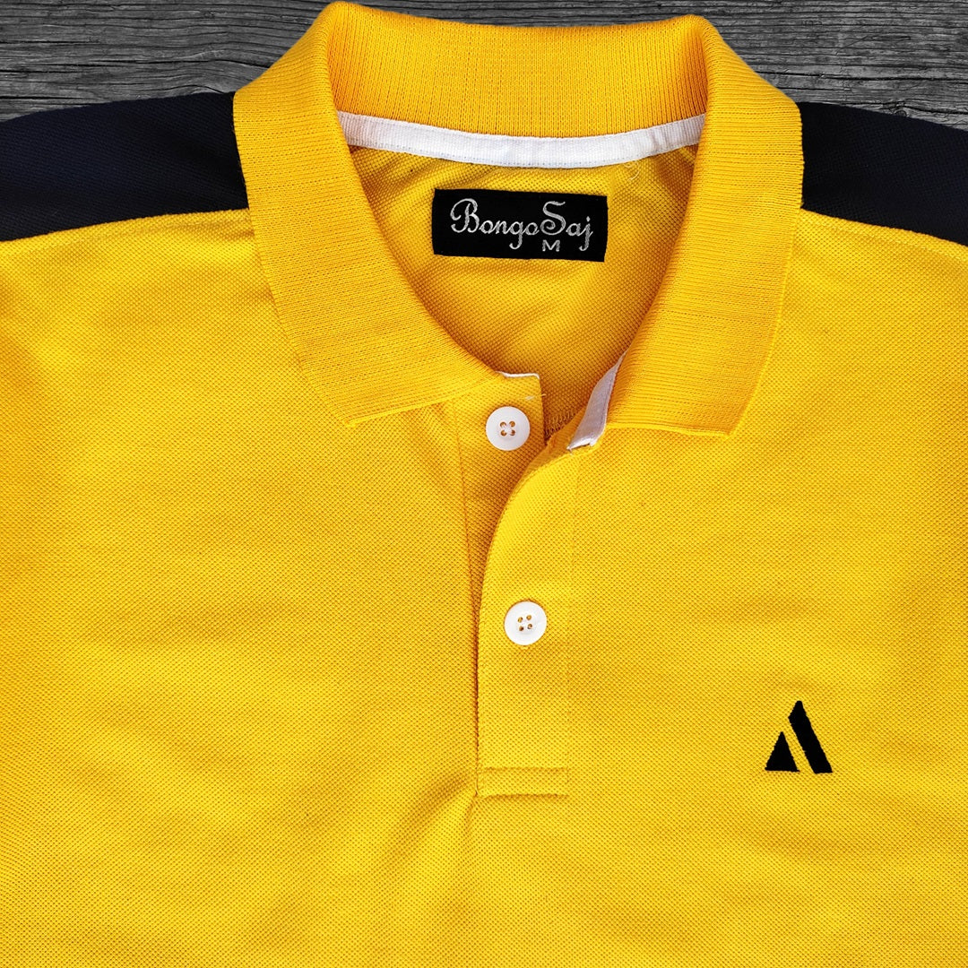 Men stylish T Shirt Yellow With Navy Shoulder cut