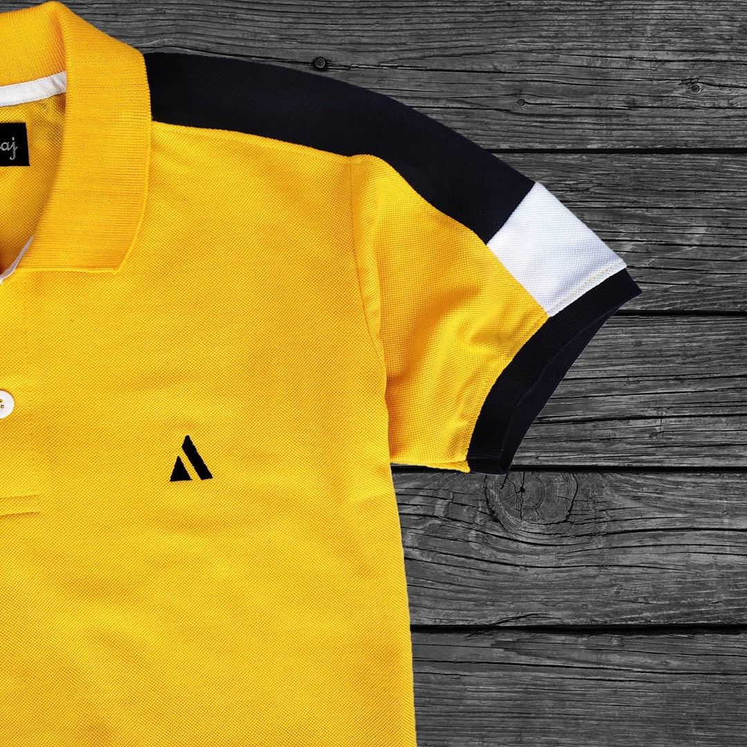 Men stylish T Shirt Yellow With Navy Shoulder cut