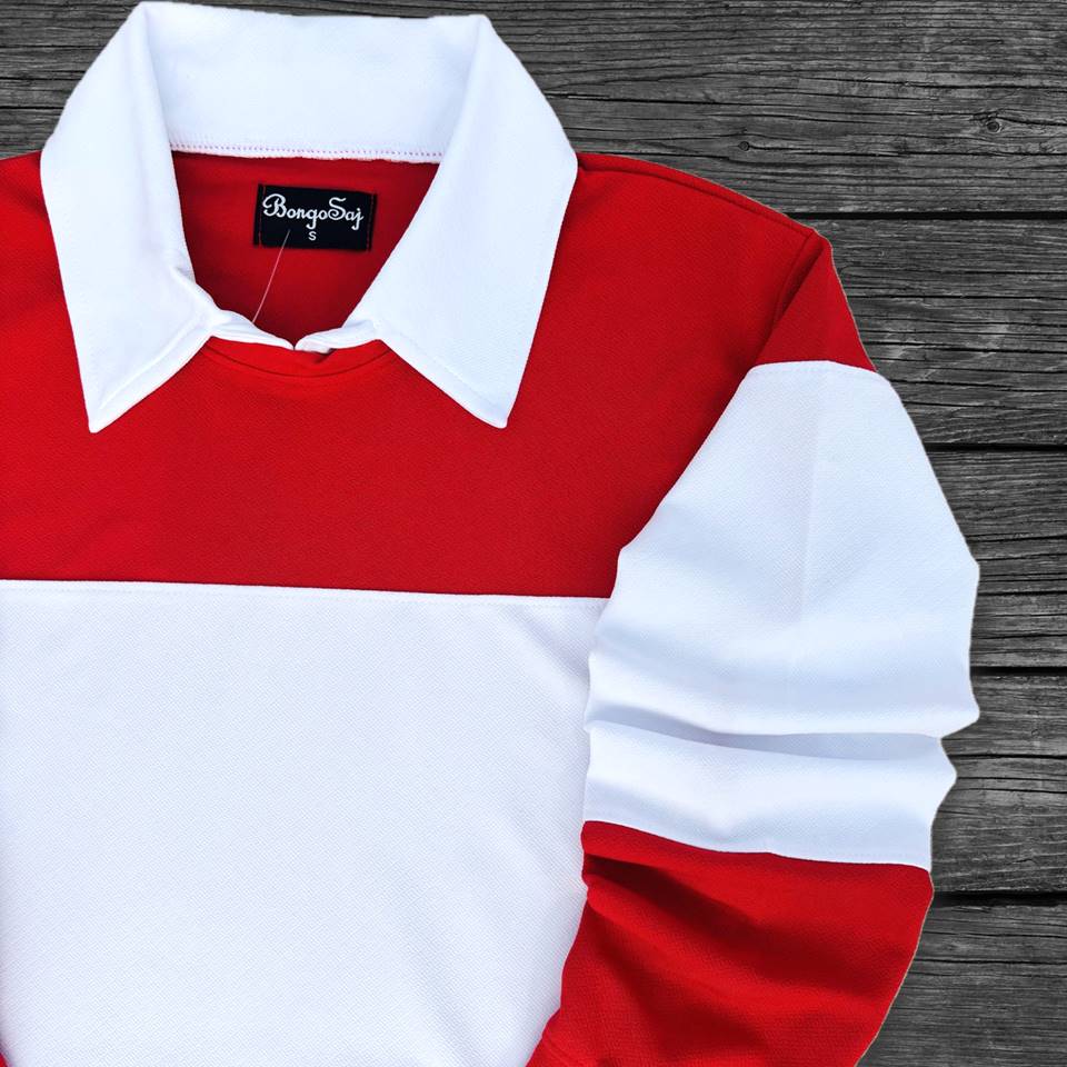 Full sleeve Collar Lycra T Shirt Red with White