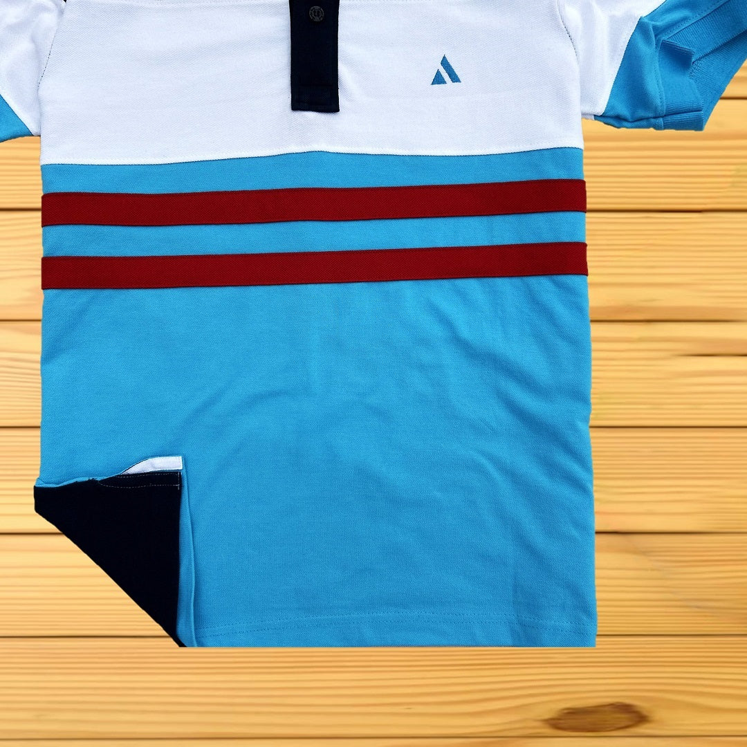 Men stylish T Shirt Navy blue, White, Turquoise Blue with Red stripe
