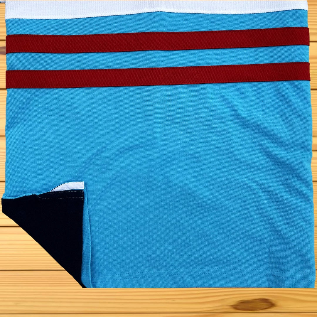 Men stylish T Shirt Navy blue, White, Turquoise Blue with Red stripe