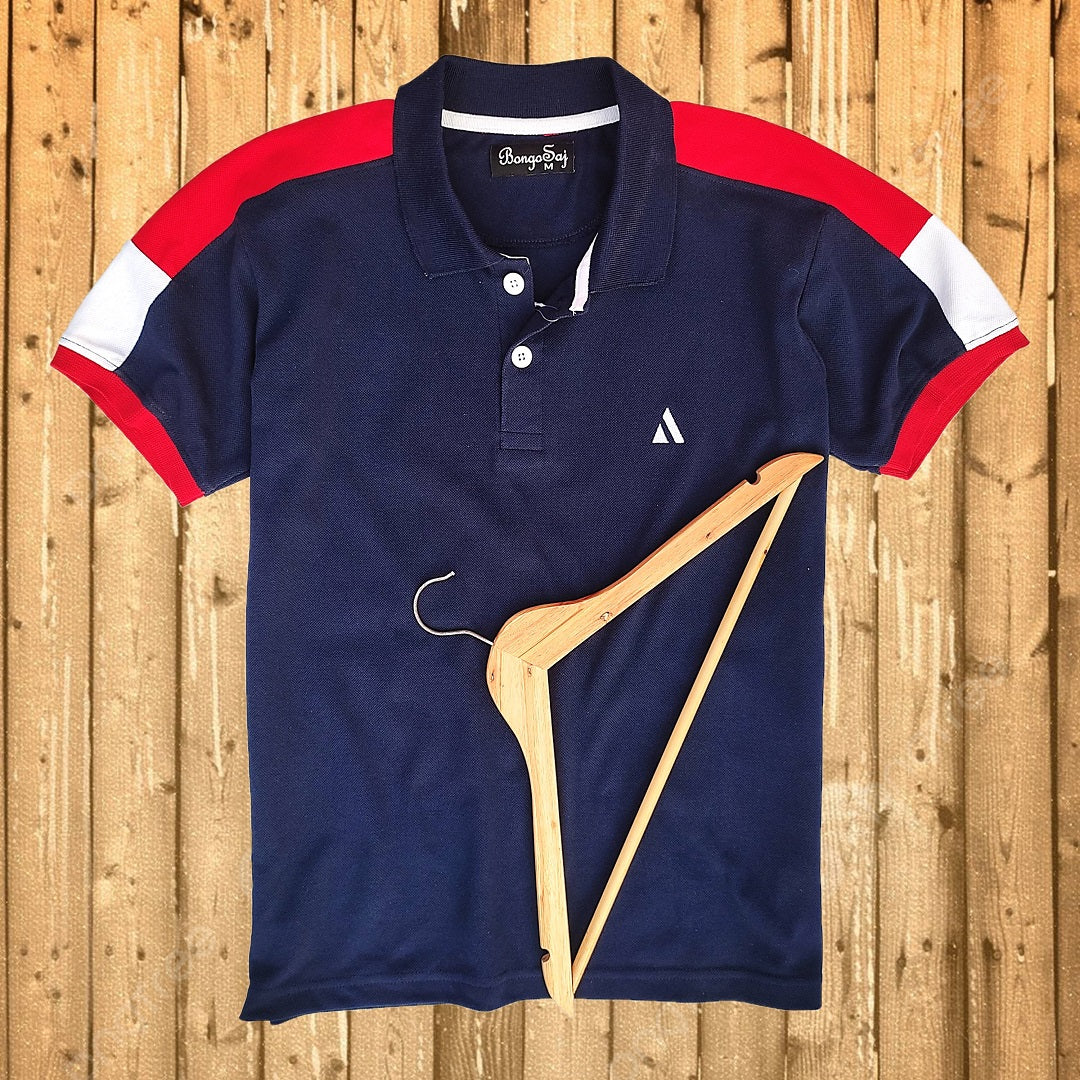 Men stylish T Shirt Navy Blue With Red Shoulder cut
