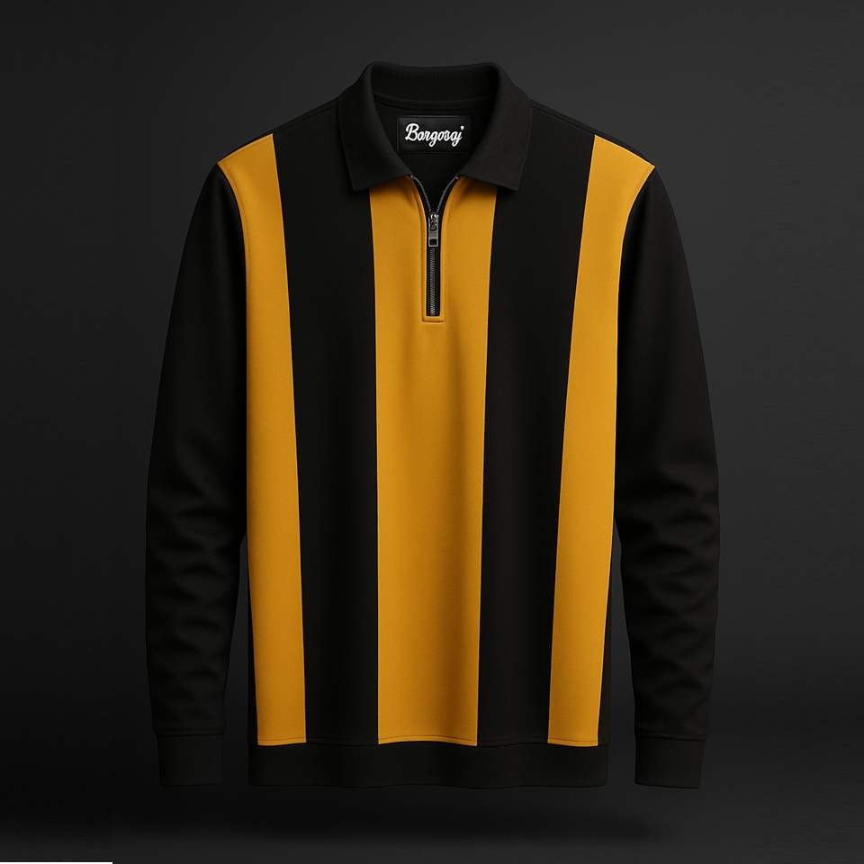 Full Sleeves Zip T-Shirt Golden Yellow Vertical Stripe