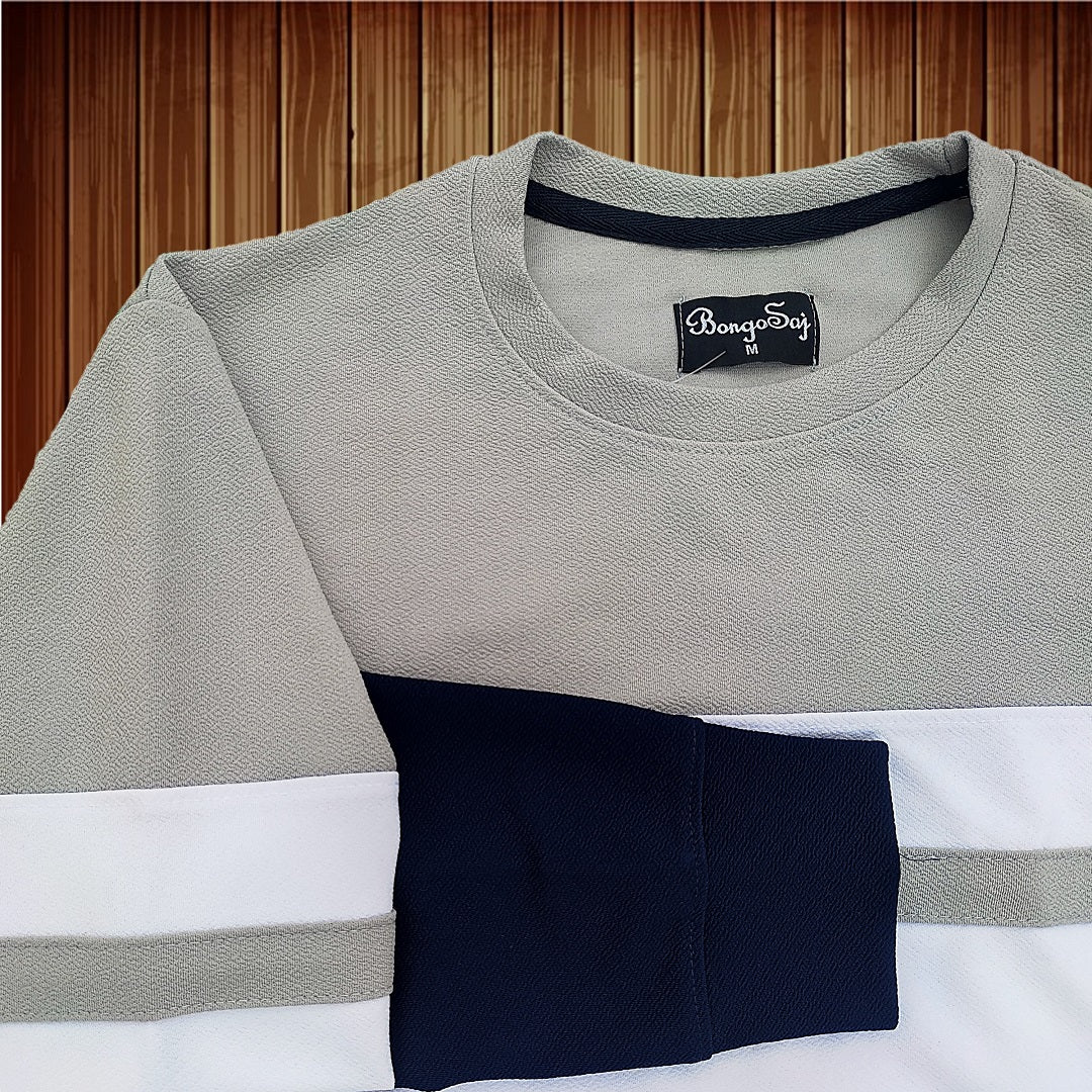 Full sleeve Lycra Steel Grey, White and Navy with two stripes