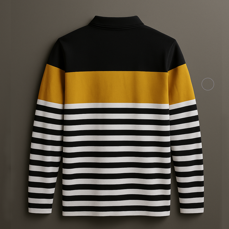 Men Full Sleeve T Shirt Black white with Golden Yellow
