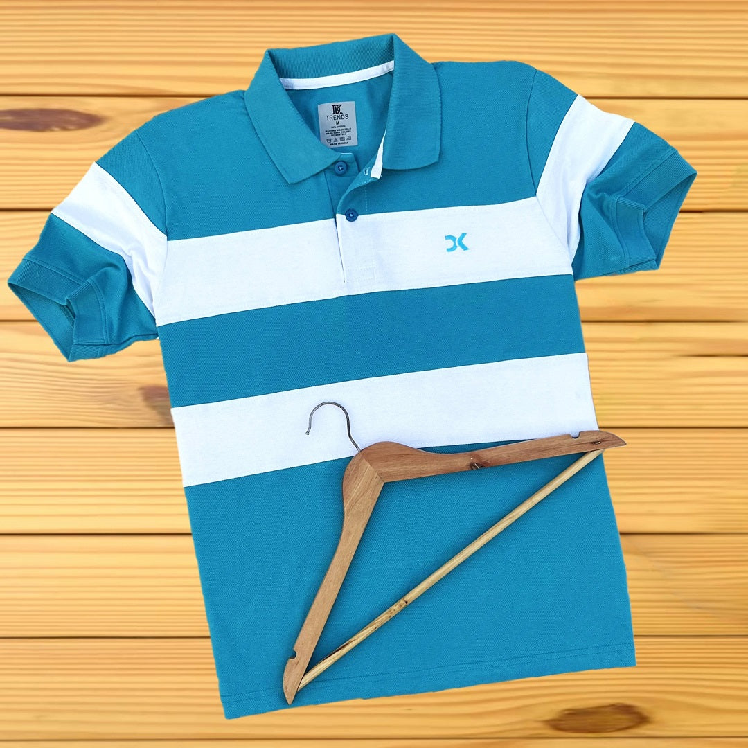 Men stylish T Shirt Turquoise Blue with White new