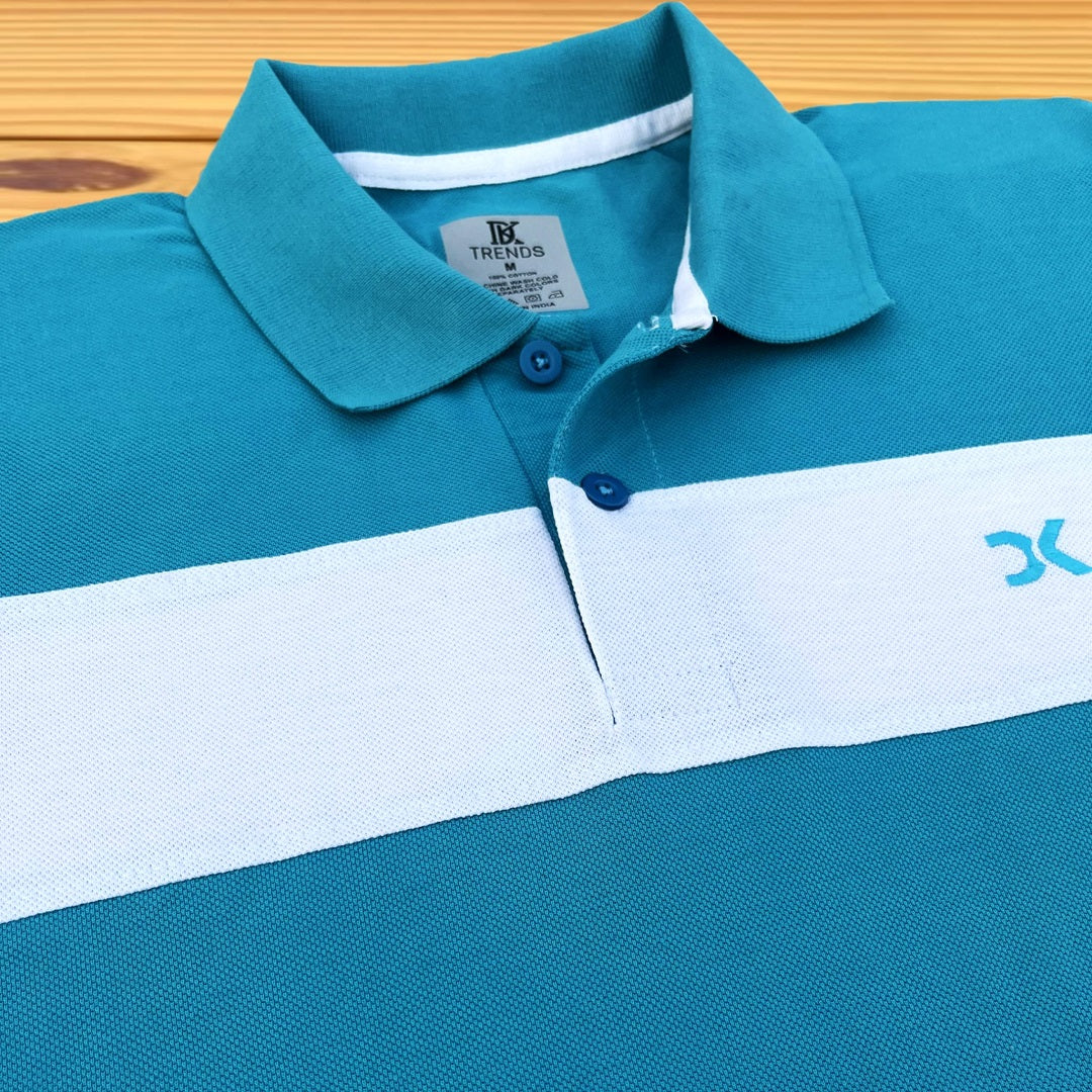Men stylish T Shirt Turquoise Blue with White new