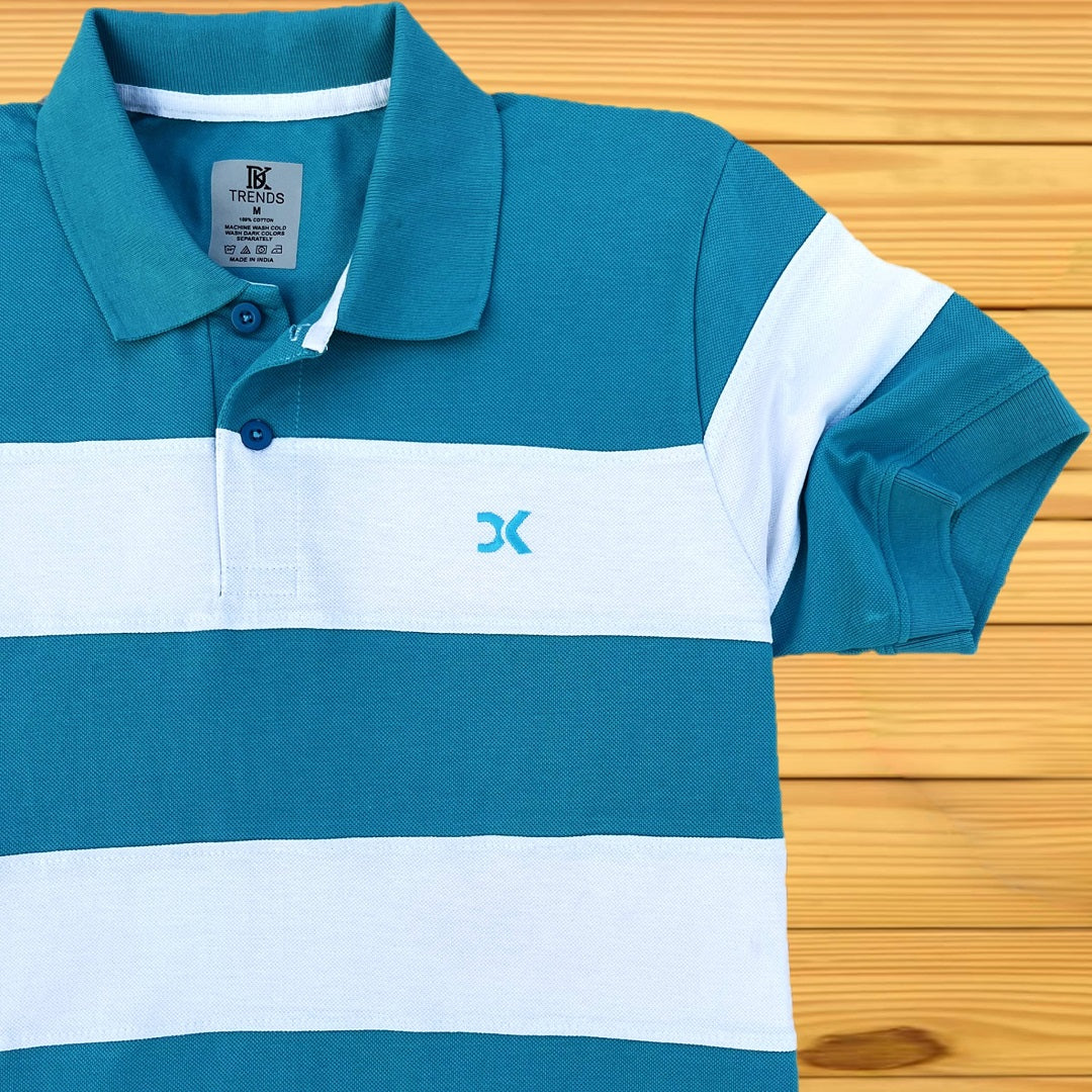 Men stylish T Shirt Turquoise Blue with White new