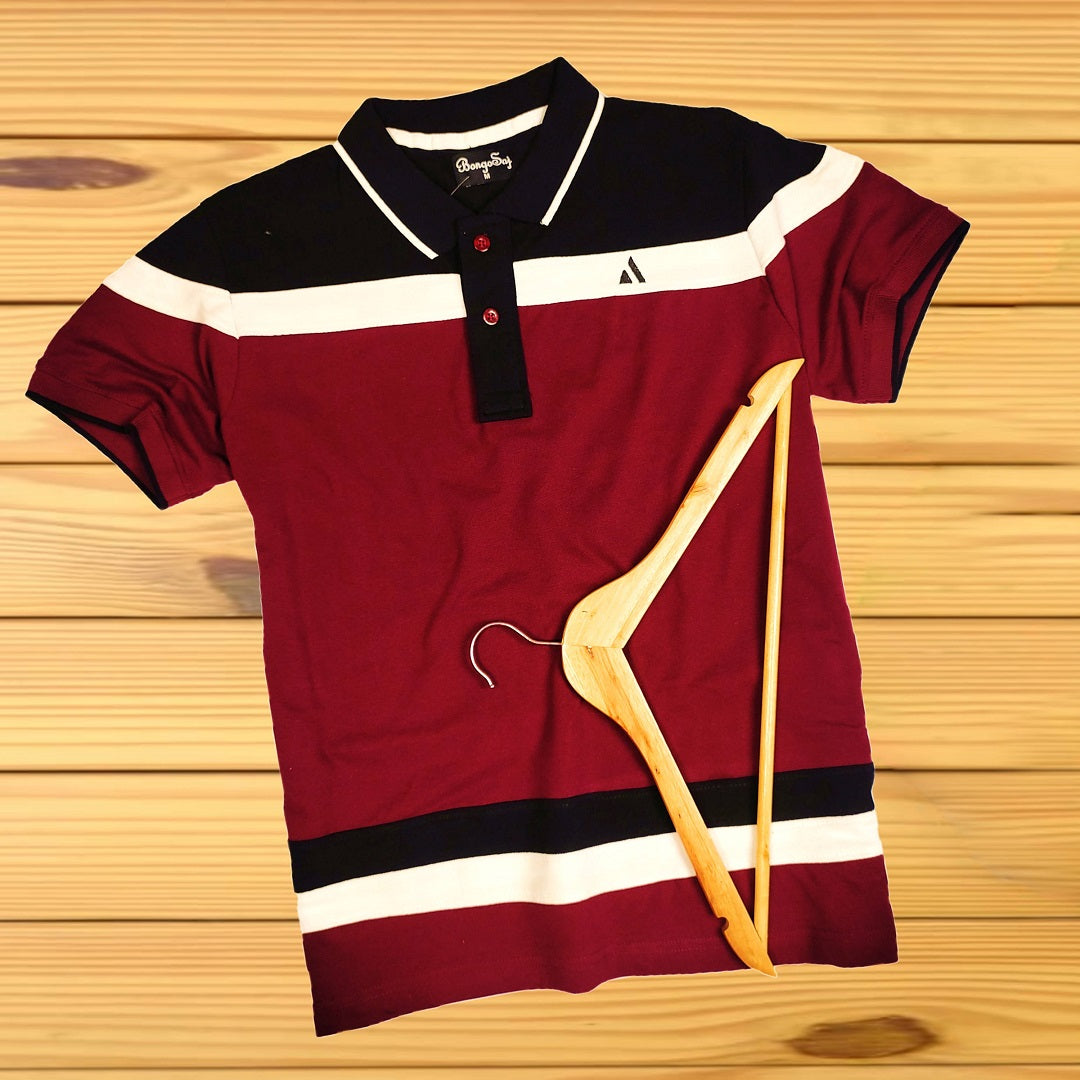 Men premium T Shirt Maroon white with black stripe