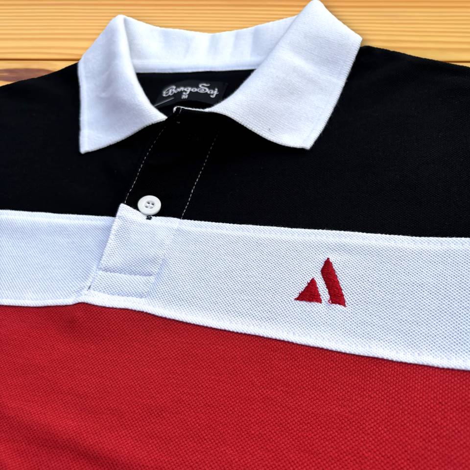 Stylish Men T-Shirt White Collar Black with Red, Black 3 Stripe