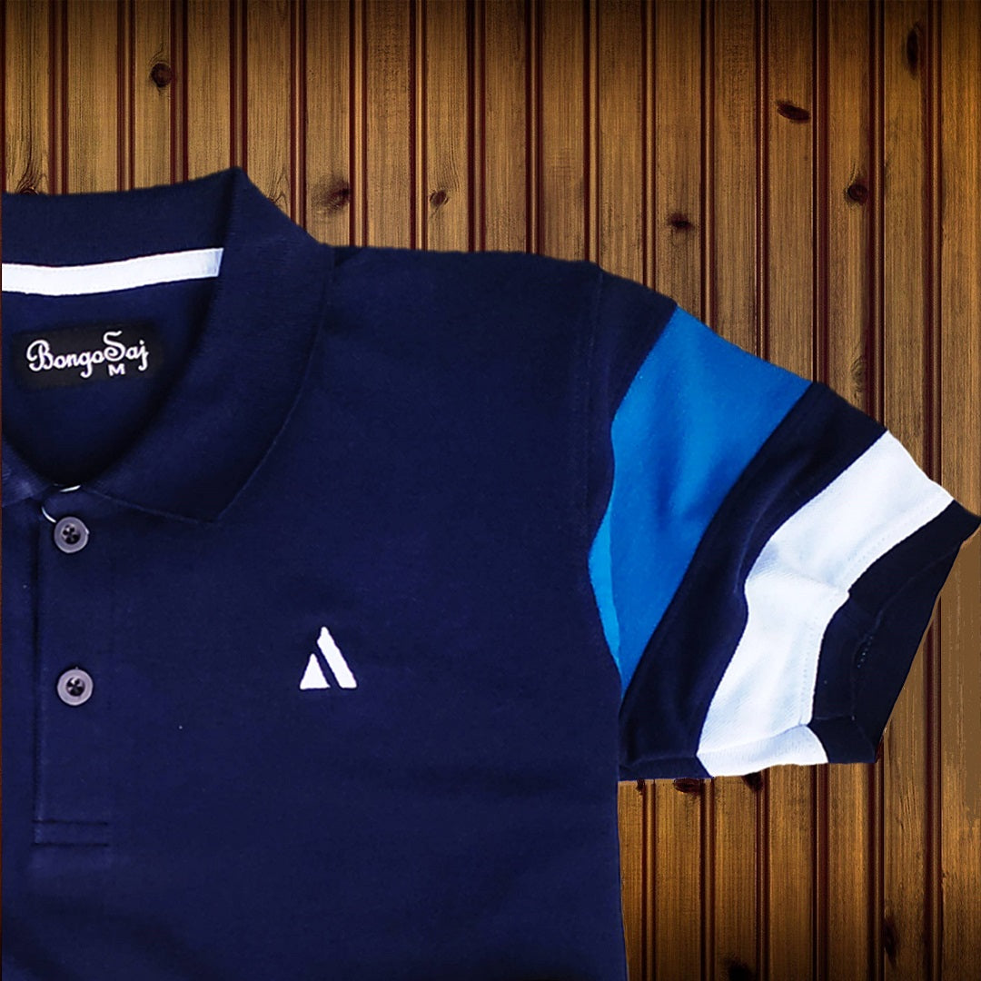 Men stylish T Shirt Navy blue, with Cut Sew Sleeves
