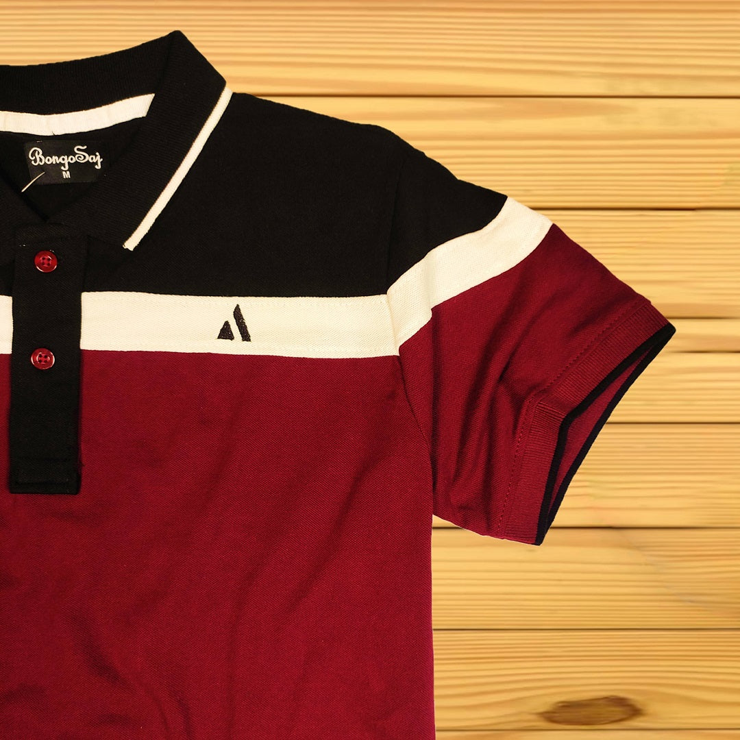 Men premium T Shirt Maroon white with black stripe