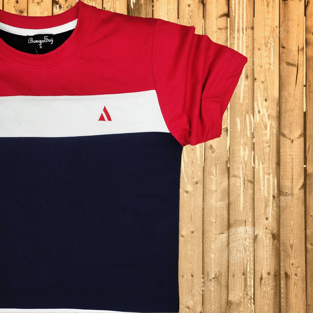 Round Neck T Shirt New Red Navy Blue with White stripe (One Piece)