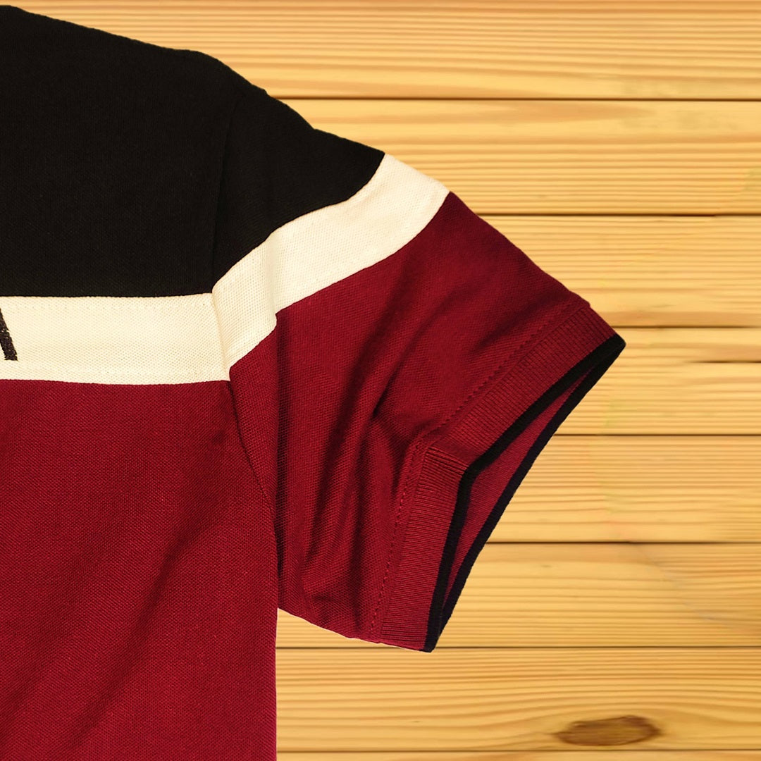 Men premium T Shirt Maroon white with black stripe