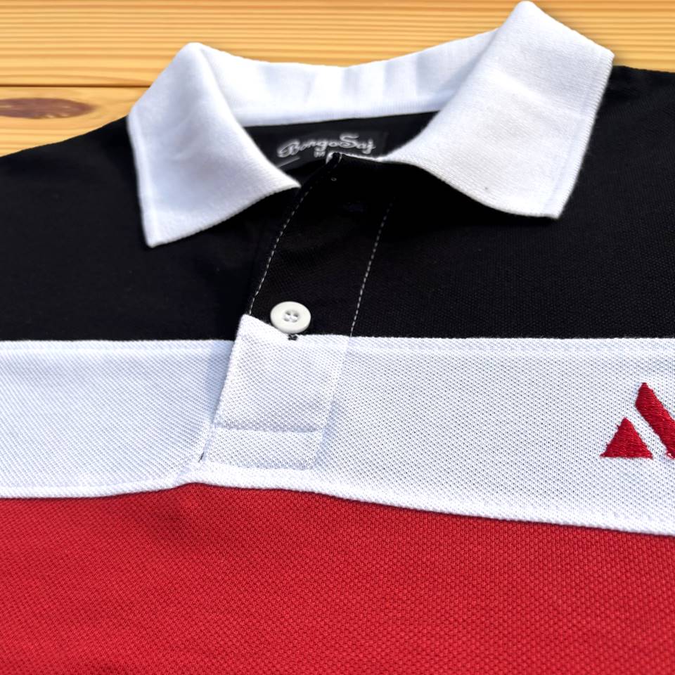 Stylish Men T-Shirt White Collar Black with Red, Black 3 Stripe