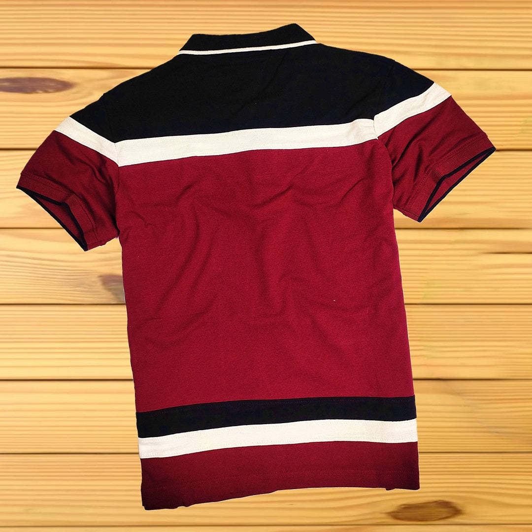 Men premium T Shirt Maroon white with black stripe