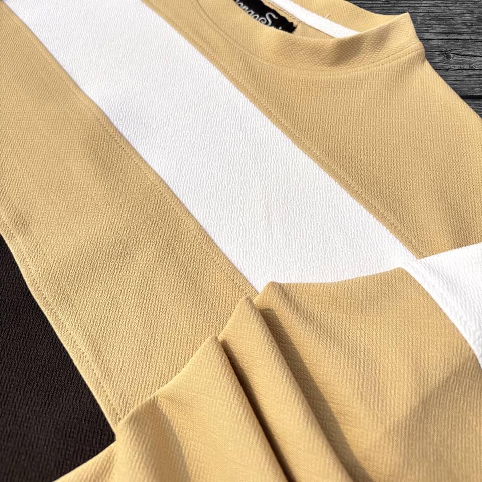 Full sleeve Round Neck Lycra T Shirt Desert Sand, white black