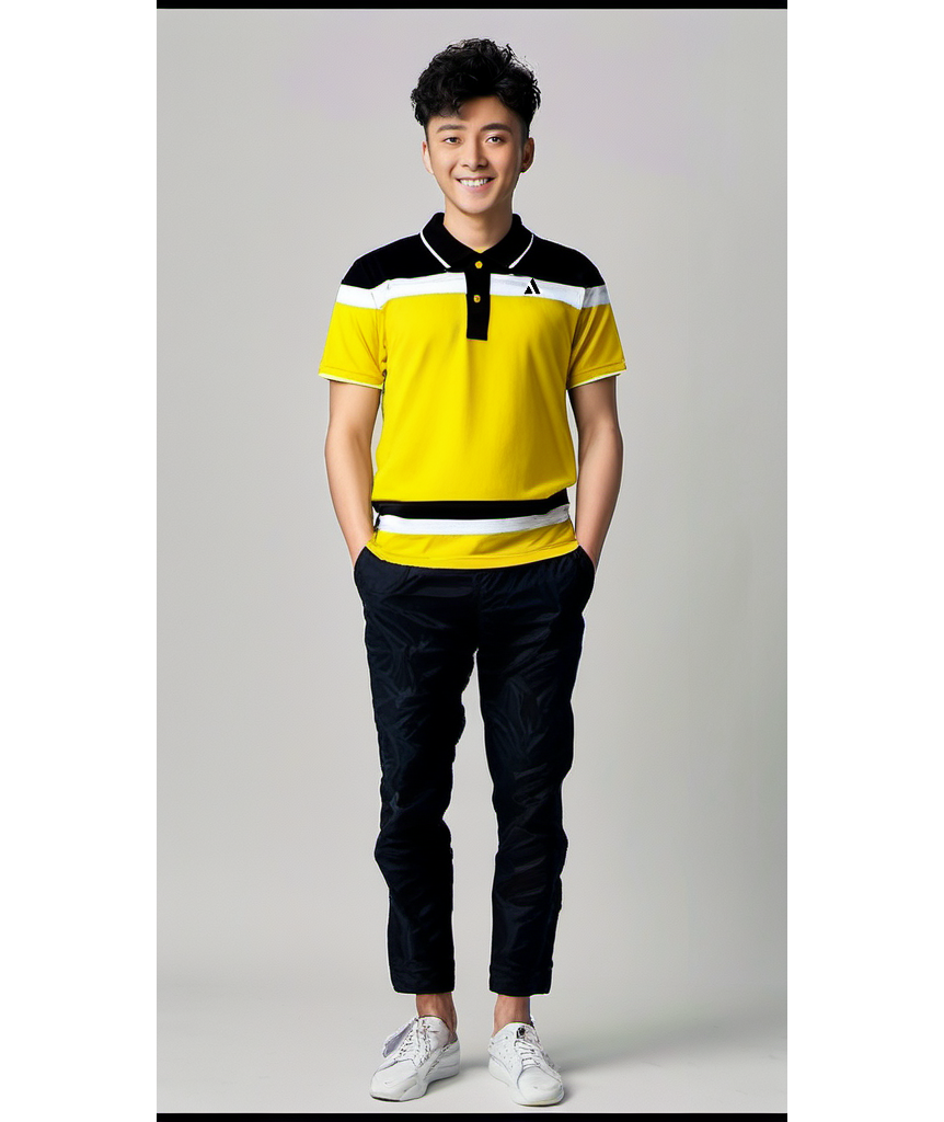 Men premium T Shirt Black, Yellow and White New