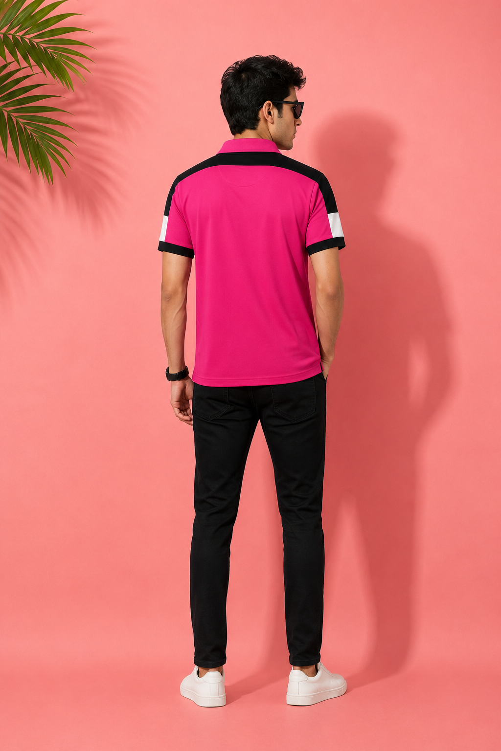 BongoSaj Men’s Premium Polo T-Shirt – Hot Pink Edition Shoulder cut