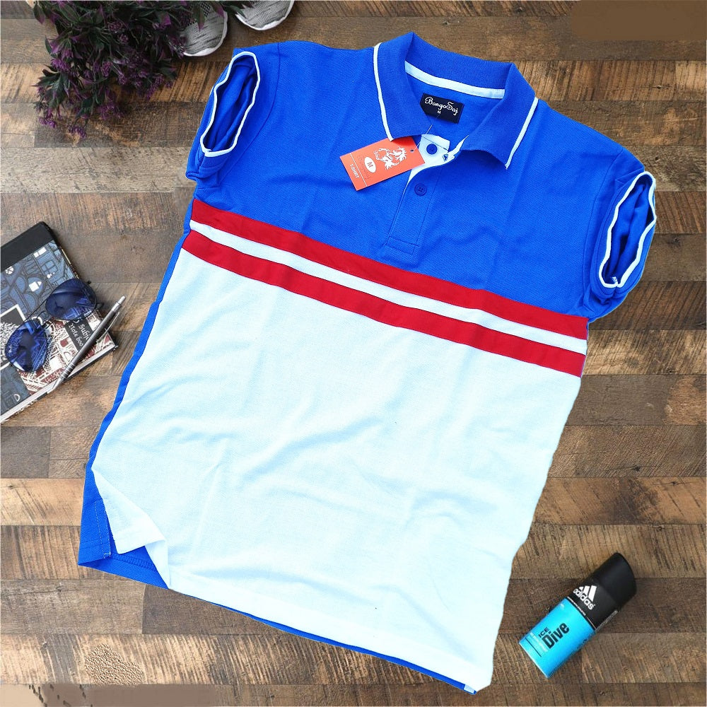 Men stylish T-Shirt Light Royalblue ,white and red