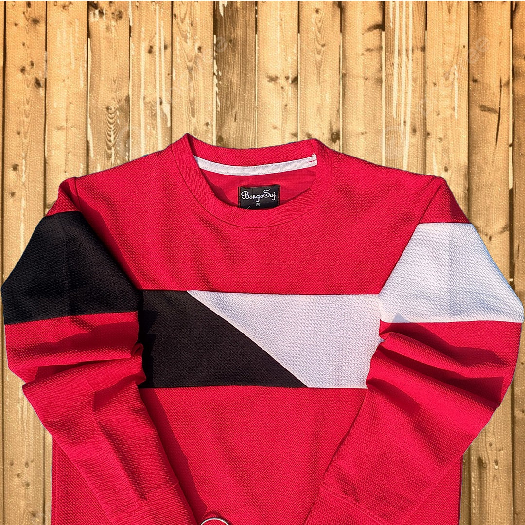 Full sleeve Lycra T Shirt, Red with half Black white
