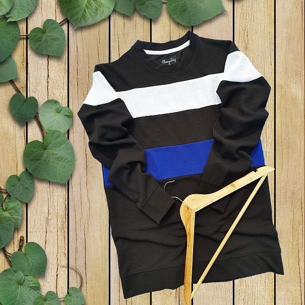Men stylish Popcorn Lycra T Shirt, Black White and Blue