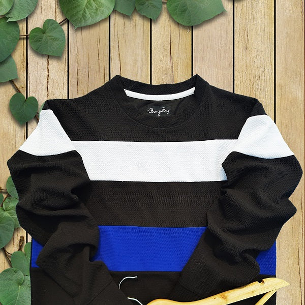 Men stylish Popcorn Lycra T Shirt, Black White and Blue