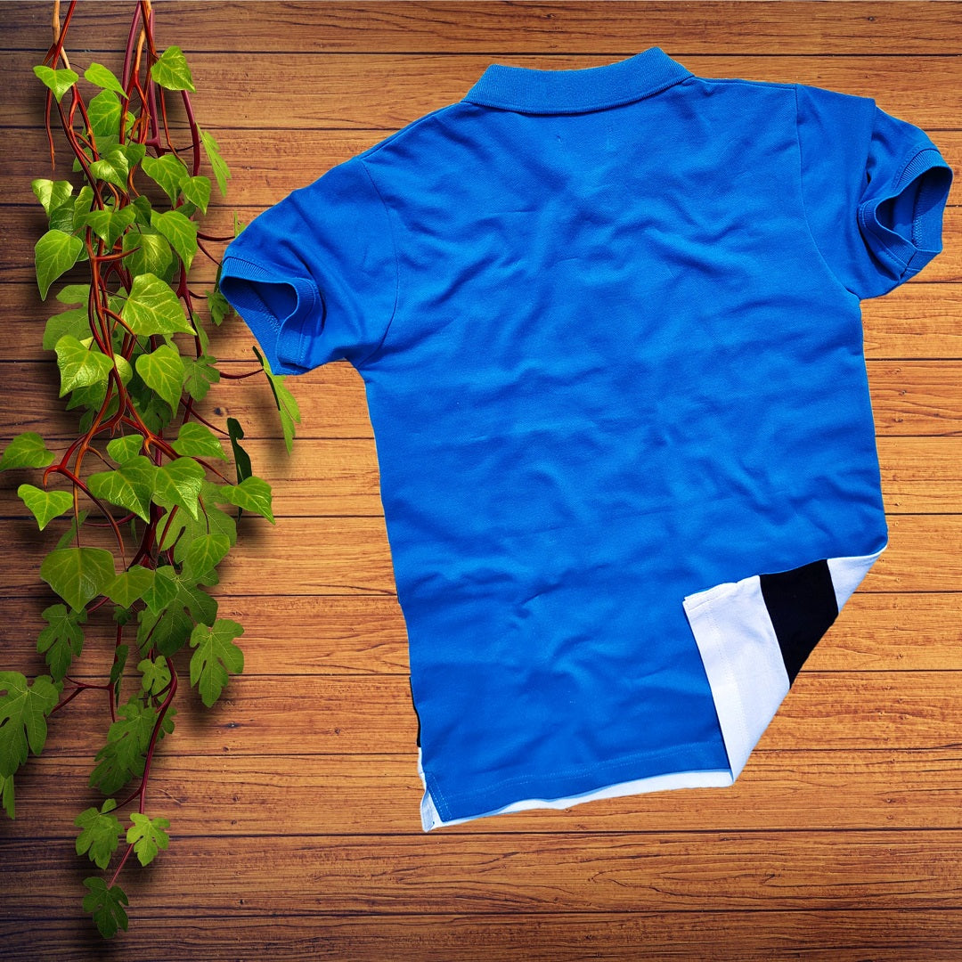 Men Premium T Shirt Sky Blue, white with Navy Blue stripe