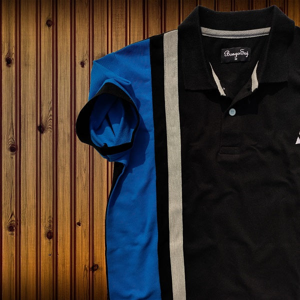 Mens Premium T-Shirt Black Sky Blue with melange vertical stripe