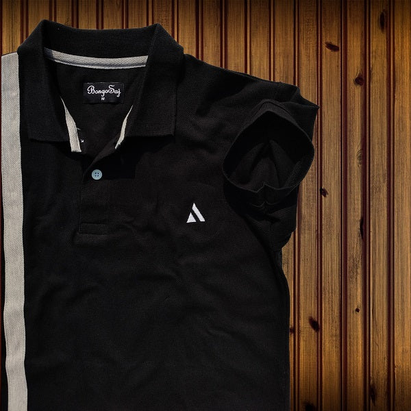 Mens Premium T-Shirt Black Sky Blue with melange vertical stripe