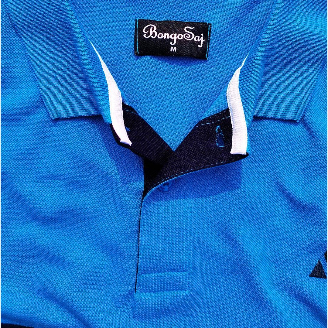 Men Premium T Shirt Sky Blue, white with Navy Blue stripe