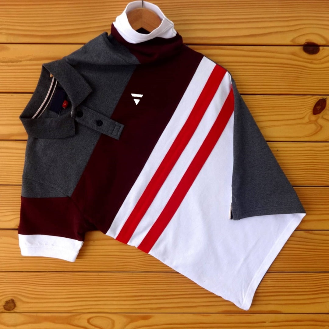 Men stylish T Shirt Dark Grey, White, Maroon with Red  stripepl