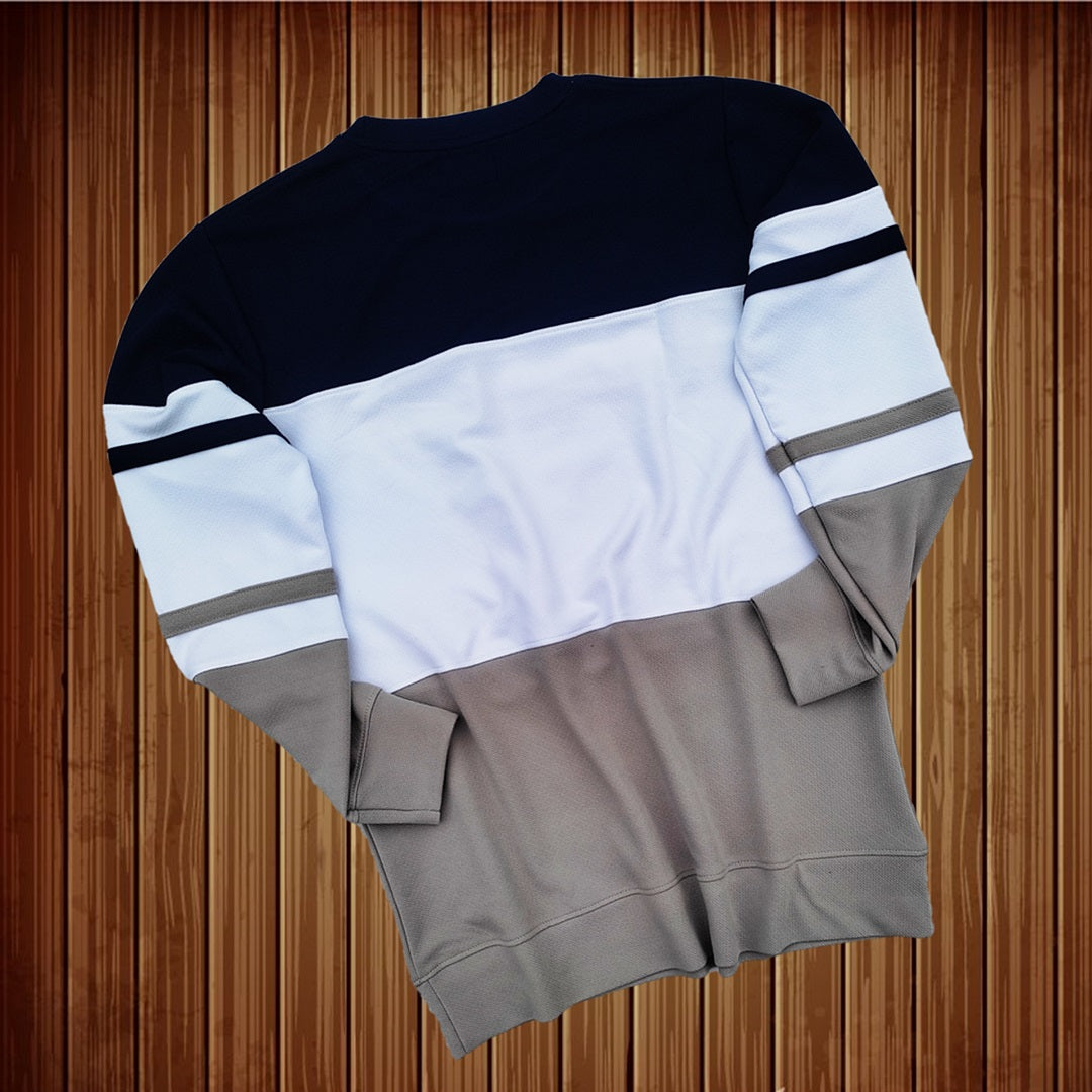 Full sleeve Lycra Navy White and Steel Grey with two stripes