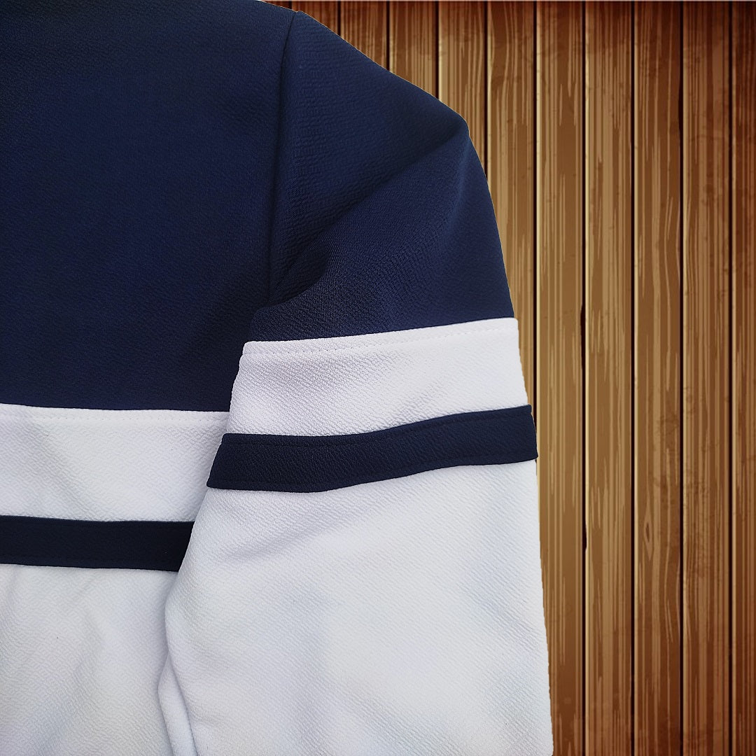 Full sleeve Lycra Navy White and Steel Grey with two stripes
