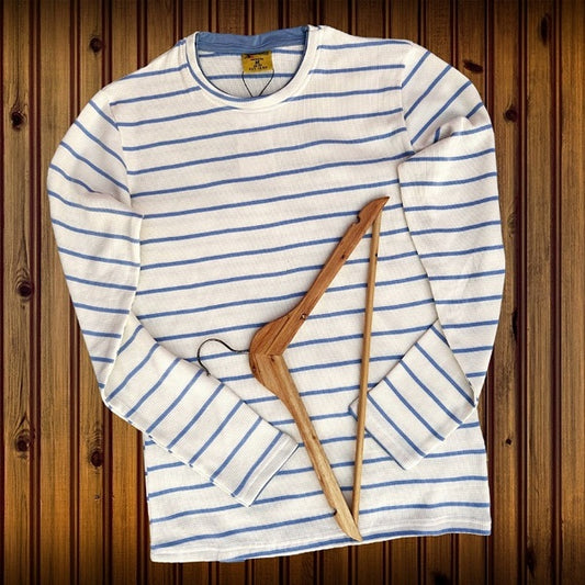 Textured Lycra T Shirt White with Blue stripe