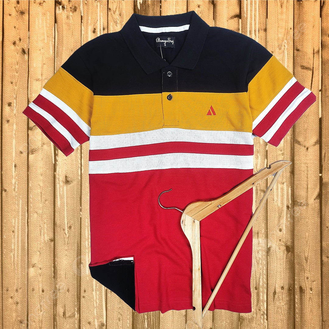 Men stylish T Shirt Navy, Yellow Red with White  stripe