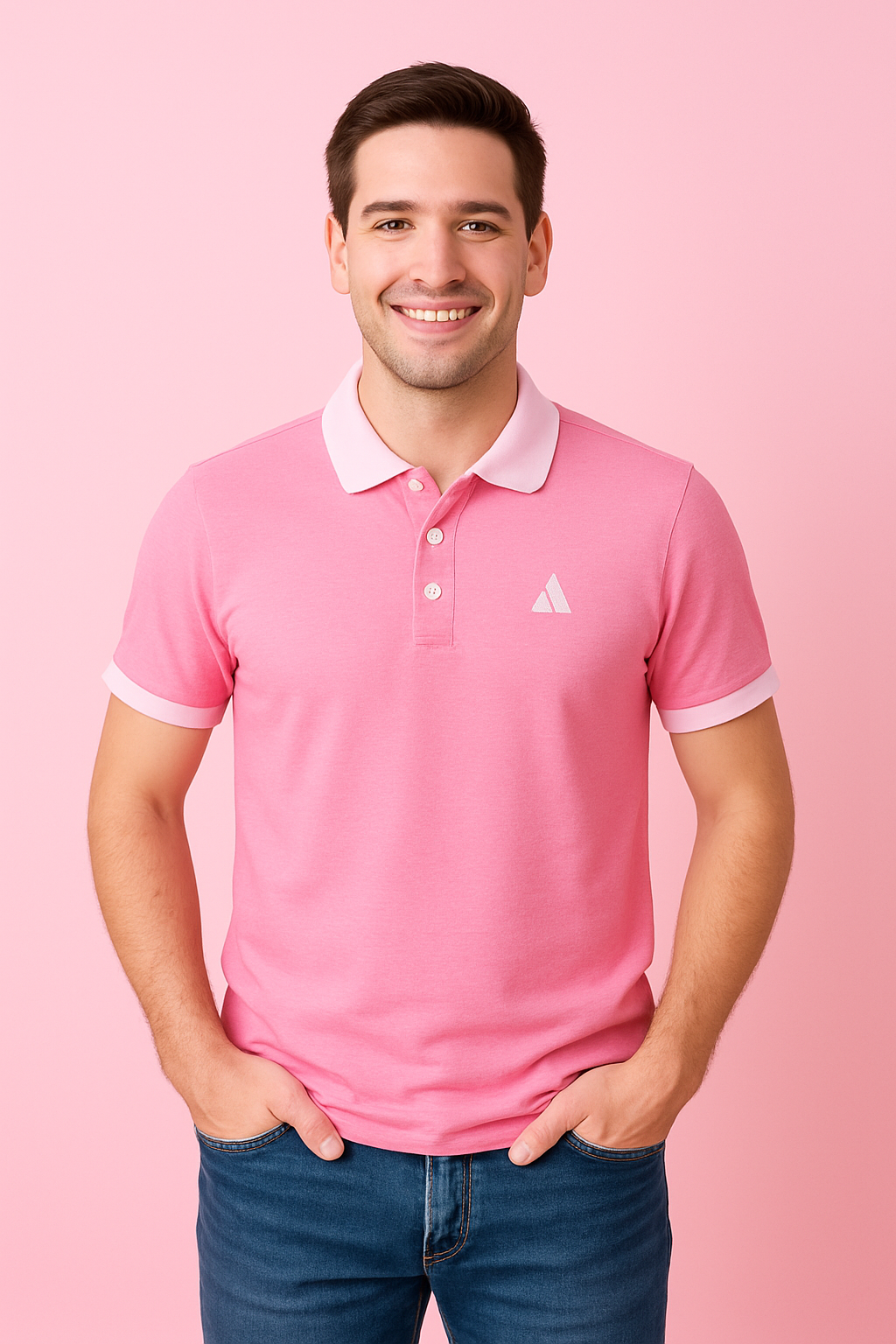 New Baby Pink Polo T-Shirt | White Collar & Cuffs