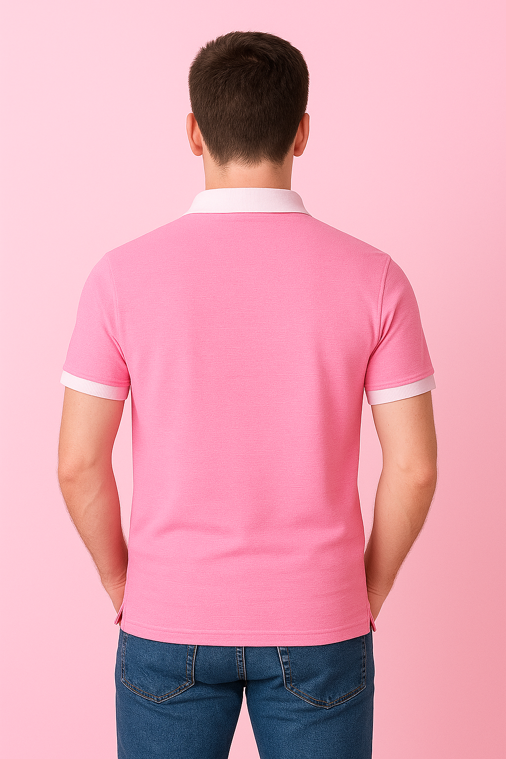 New Baby Pink Polo T-Shirt | White Collar & Cuffs