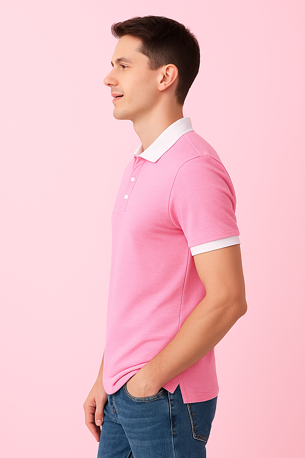 New Baby Pink Polo T-Shirt | White Collar & Cuffs