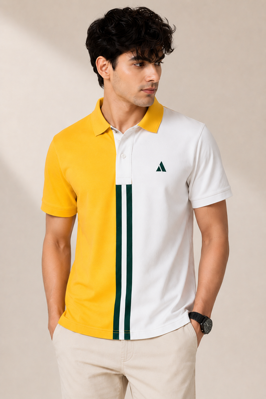 Half Golden Yellow with White stripe Polo T-Shirt