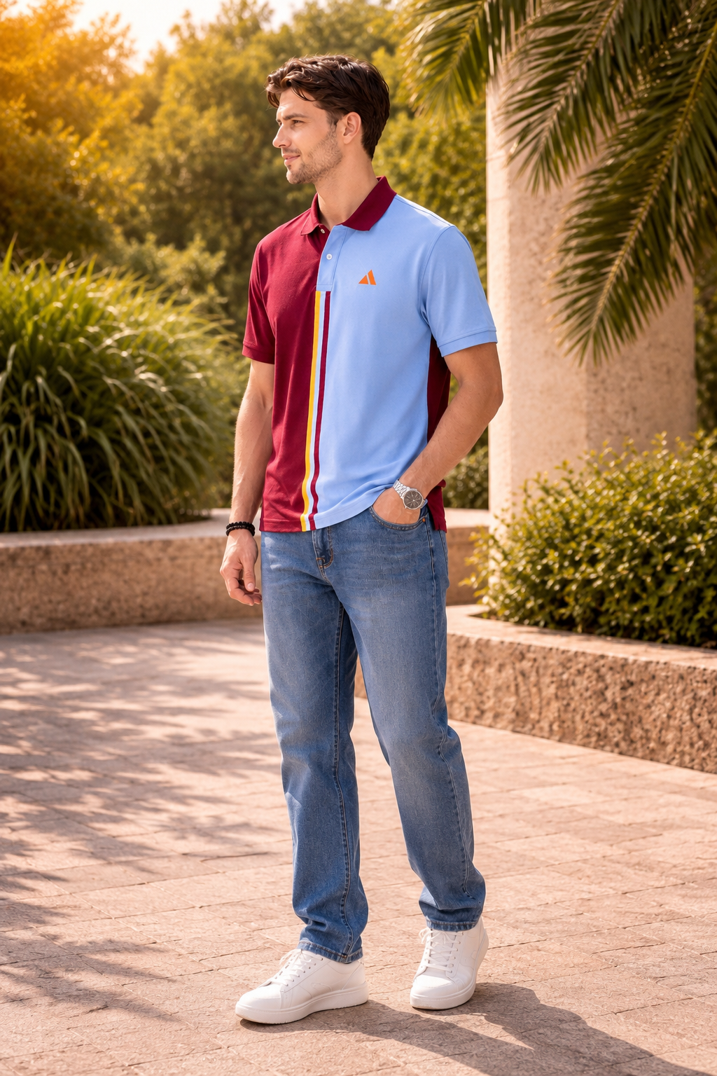 Premium Dual Tone Polo T-Shirt (Maroon & Sky Blue)