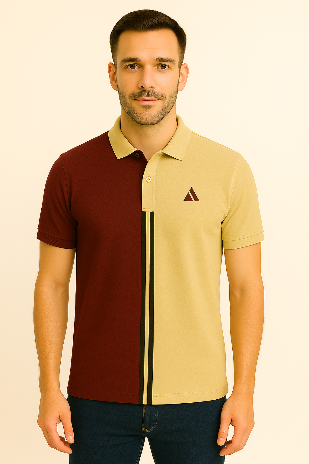 Half Maroon with Yellow stripe Polo T-Shirt